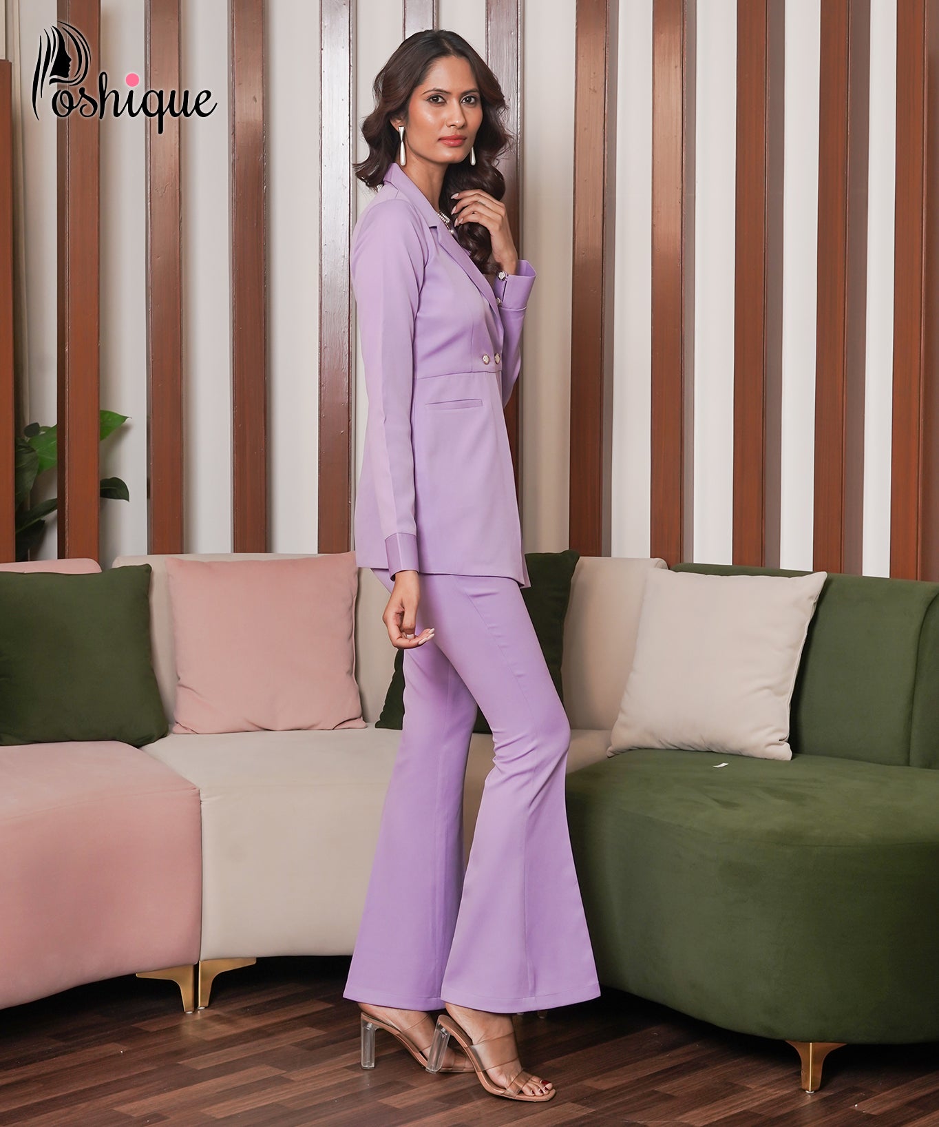 Lavender Pleated Blazer & Slim Trousers Set